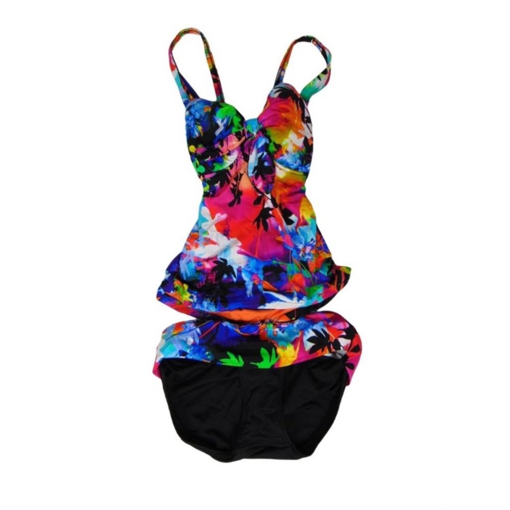 2 Pieces Tankini * Floral with Black* Size Medium EUC